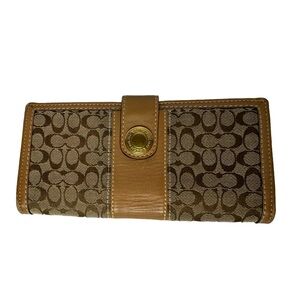 Coach Signature Leather Trim Wallet Brown